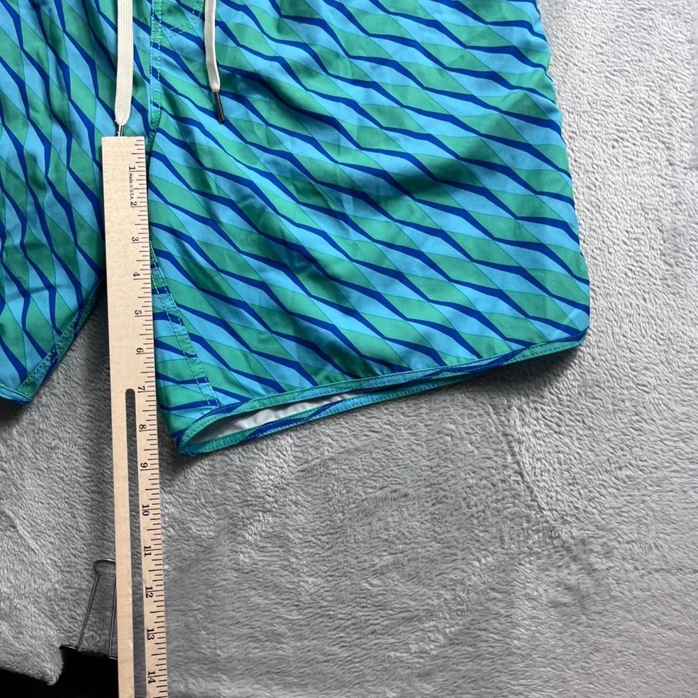 Fair Harbor Mens Blue Teal Geometric Swim Trunks Board Shorts XL 7 Inch Inseam